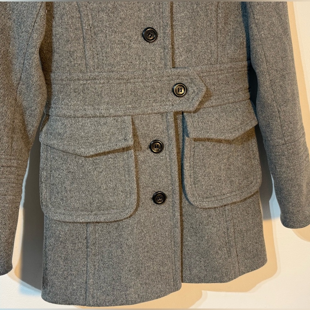 J Crew Women Gray Wool Blend Peacoat Belted Pockets Size 4 EUC - Picture 3 of 11